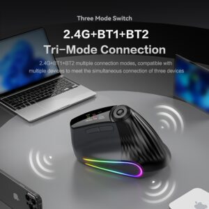 Jomaa RGB Backlit Speed Roller Wireless Vertical Mouse with Function Adjustment Knob Bluetooth USB Ergonomic Mice Slient Click
