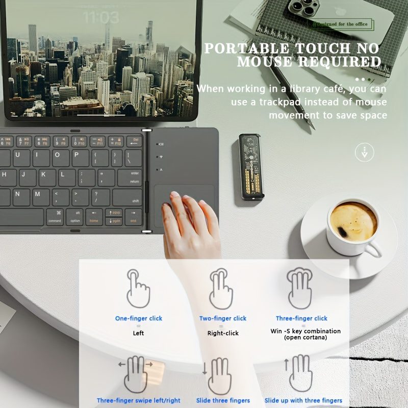 Jomaa RGB Backlit Foldable Keyboard with Wireless And USB Wireless Connectivity, Full Size with Touchpad And Numeric Keys, Rechargeable - Image 6