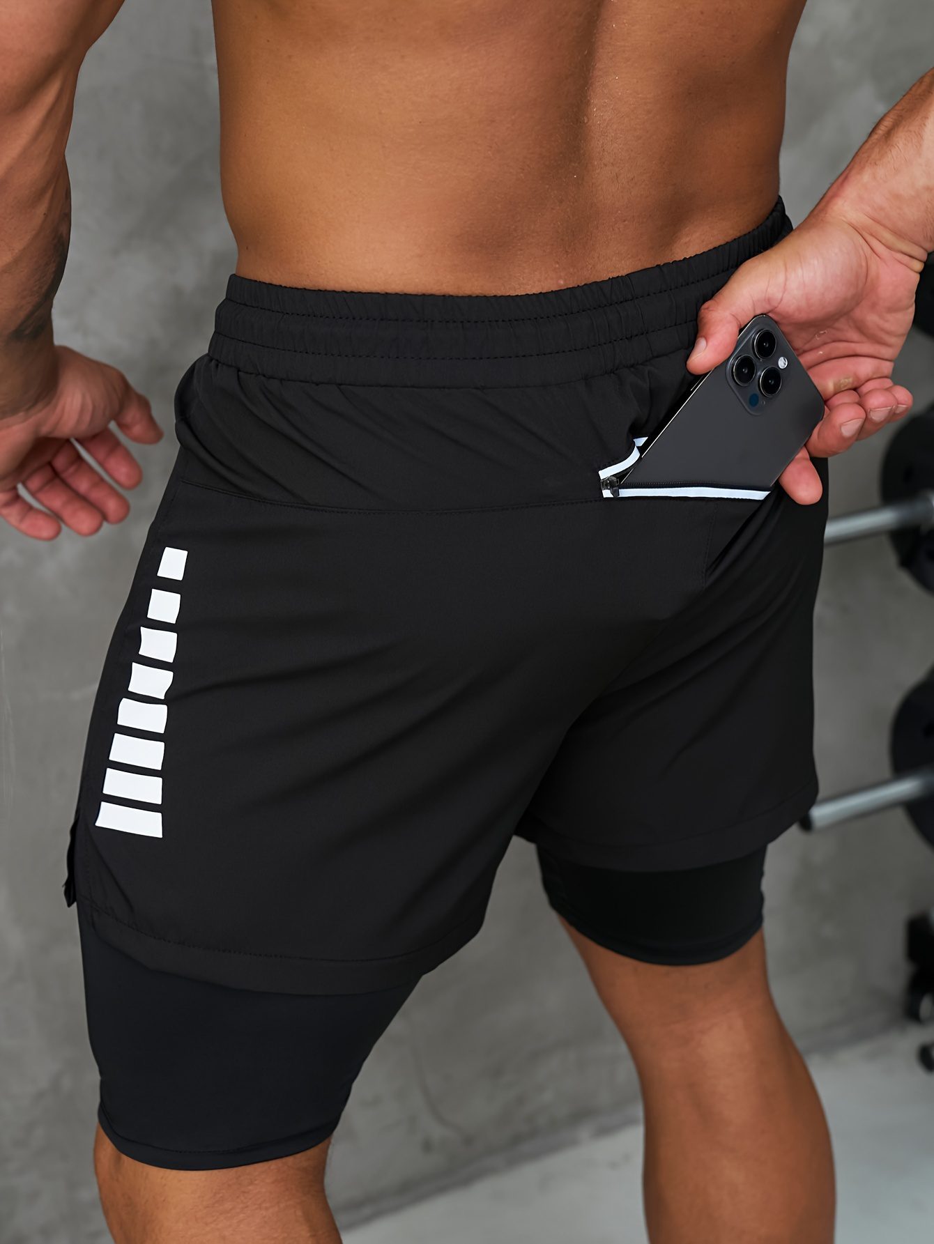 Men's 2-in-1 Running Shorts with Inner Pocket - Knee-Length, Double Layer for Gym & Training, Breathable Polyester, Machine Washable - Image 10