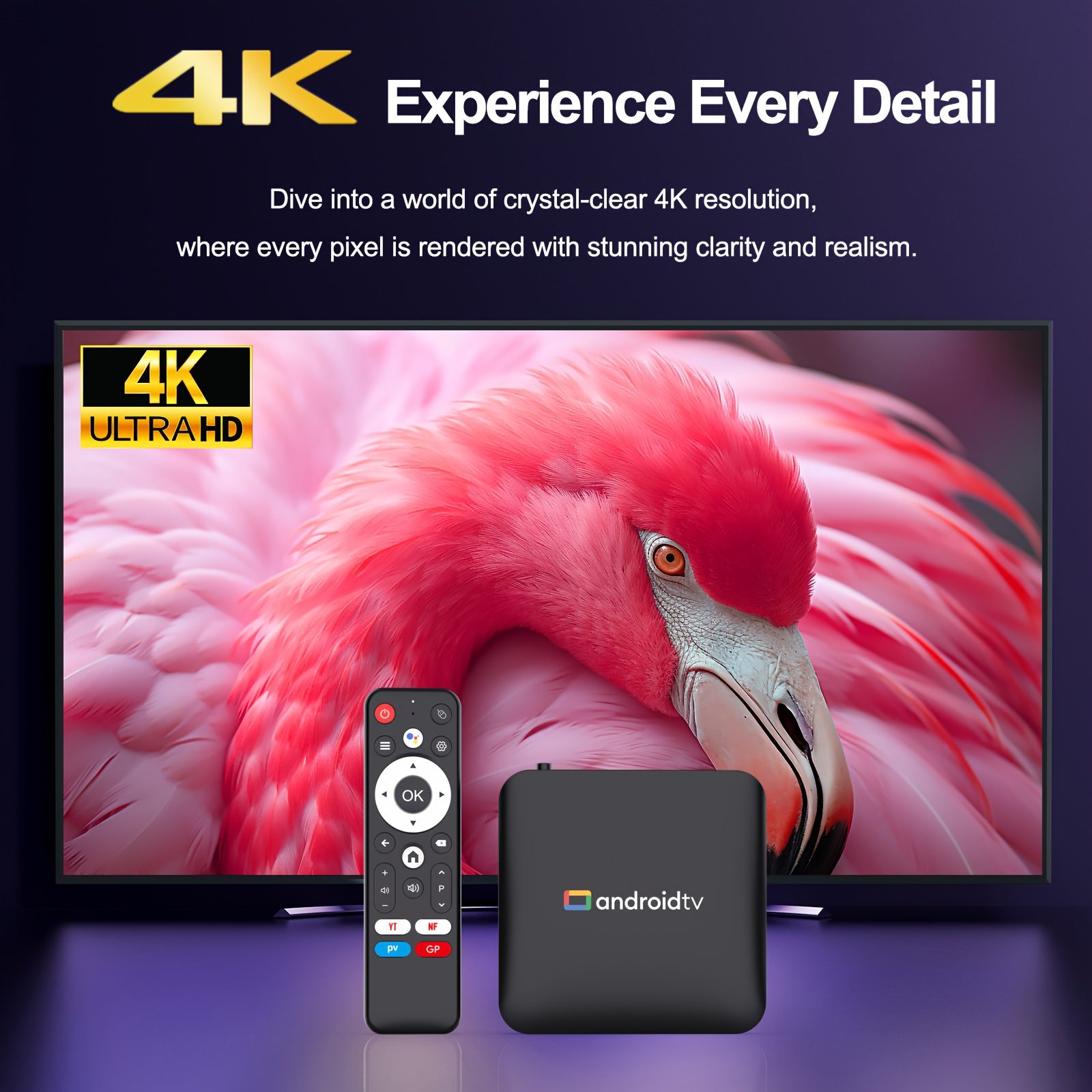 H96 MAX Amlogic S905L3 Quad-Core Cortex-A53@2.0GHz CPU Android 14.0 2gb 16gb TV Stick 4K HD Output 2.4G/5G Dual WiFi BT4.0+ Smart TV Stick Google Voice Assistant, 2T2R Technology, Penta-core ARM Mali-450 GPU, USB2.0*1 - Image 2