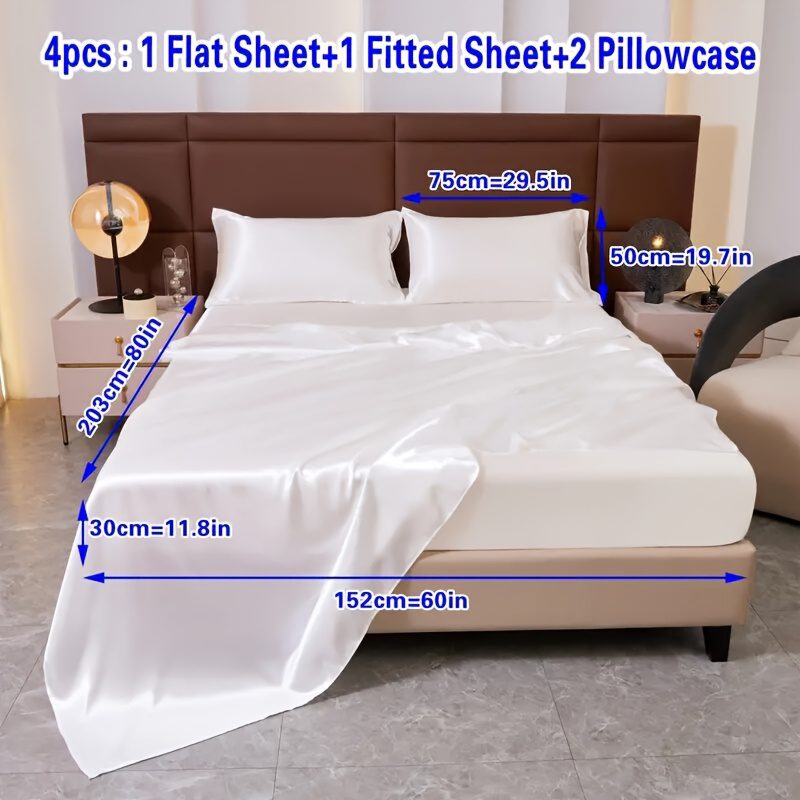 4pcs Comfort Satin Sheet Set - All-Season Versatile Non-Shrink, Ball-Free Machine Washable Luxury Fitted Sheets Soft and Smooth Bedding for Bedroom and Guest Room 1 * Flat Sheet + 1 * Fitted Sheet + 2 * Pillowcases - Image 23
