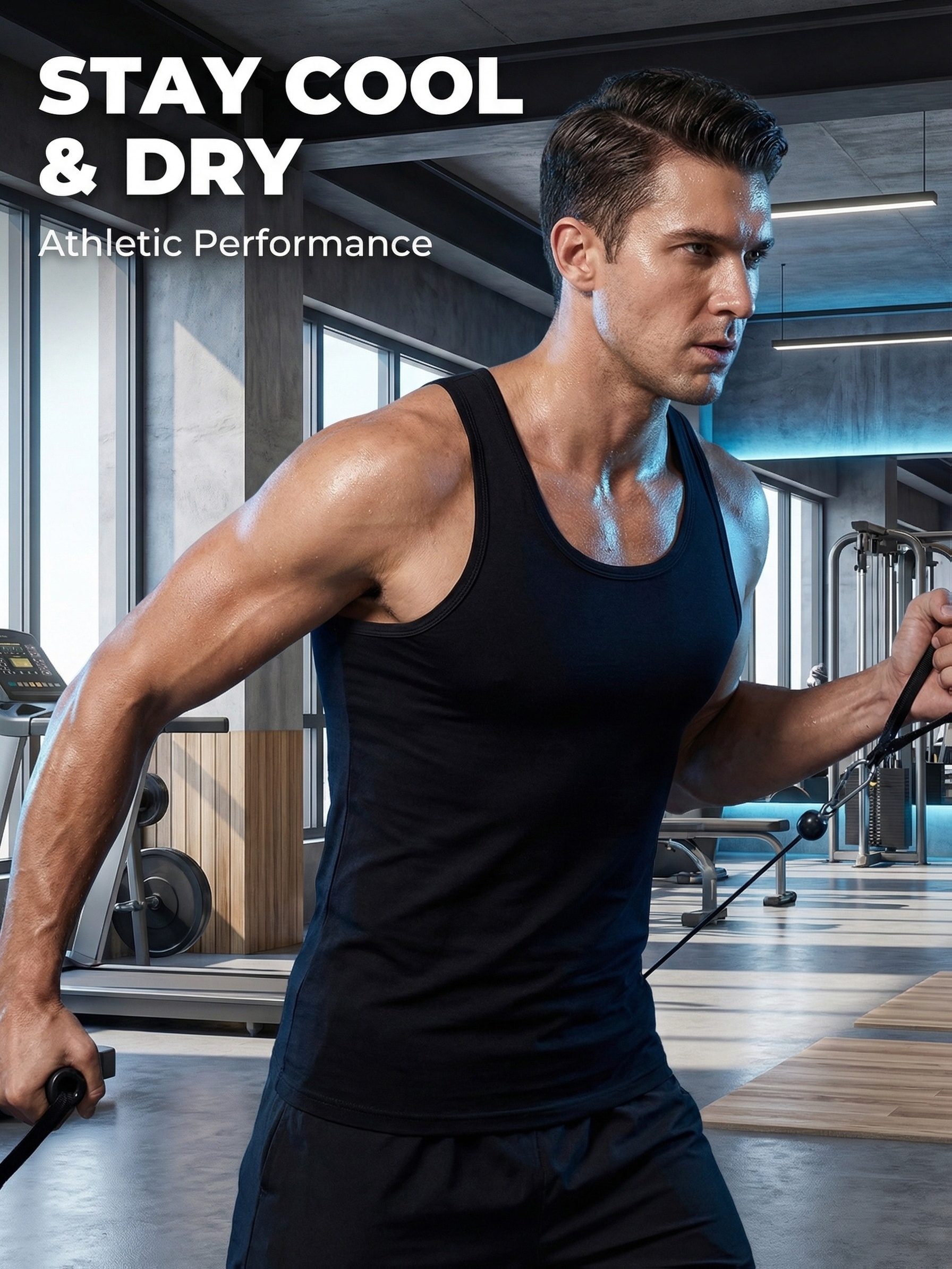 7pcs Men'S Casual Athletic Vests - Fashionable Solid Classic Round Neck Base Layer - Slight Stretch Breathable 100% Fabric - Suitable for Home Leisure - Fitness Running - Strength Training Wear - Image 5