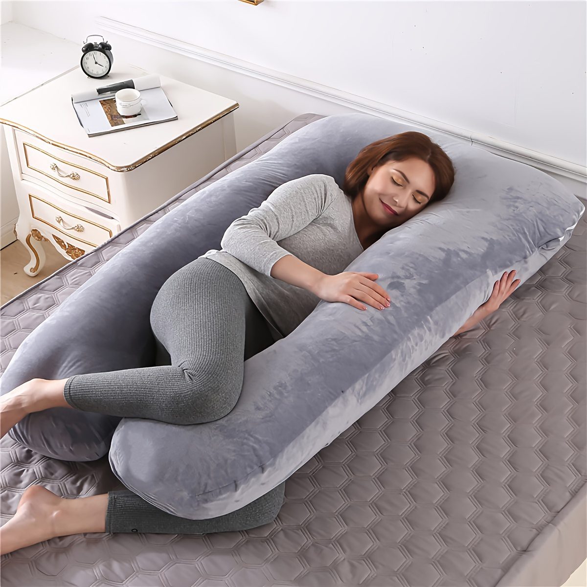 Pregnancy Pillow with Removable Crystal Velvet G-Shaped Lumbar Support for Side Sleeping - Image 5