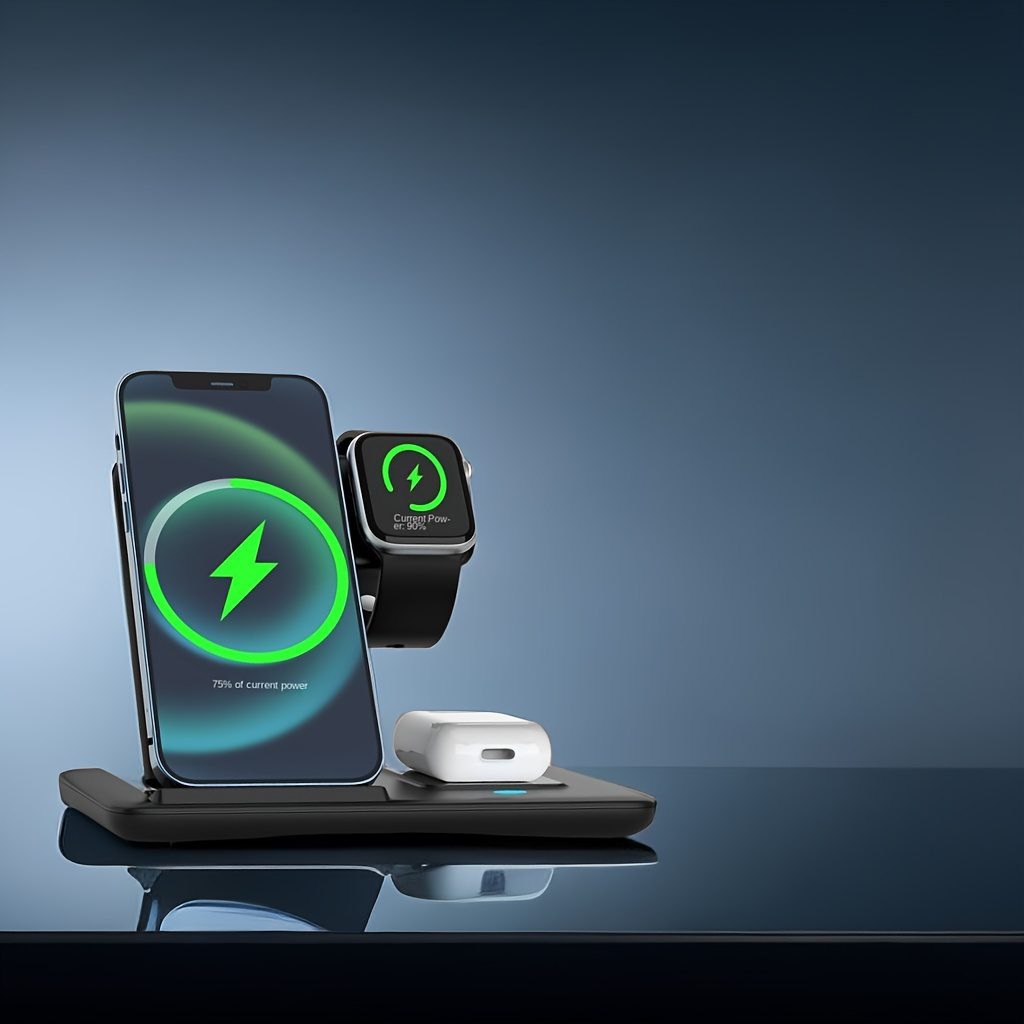 Foldable 3-In-1 Wireless Charging Station for Multiple Devices | Fast Charger Stand Dock for Iwatch Series 9 8 7 6 SE 5 4 3 2, Ultra Airpods Pro 3 2, for Iphone 17/16/15/14/13/12/11 - Magnetic Connector, USB Power, Brand: MINGMAI - Image 2