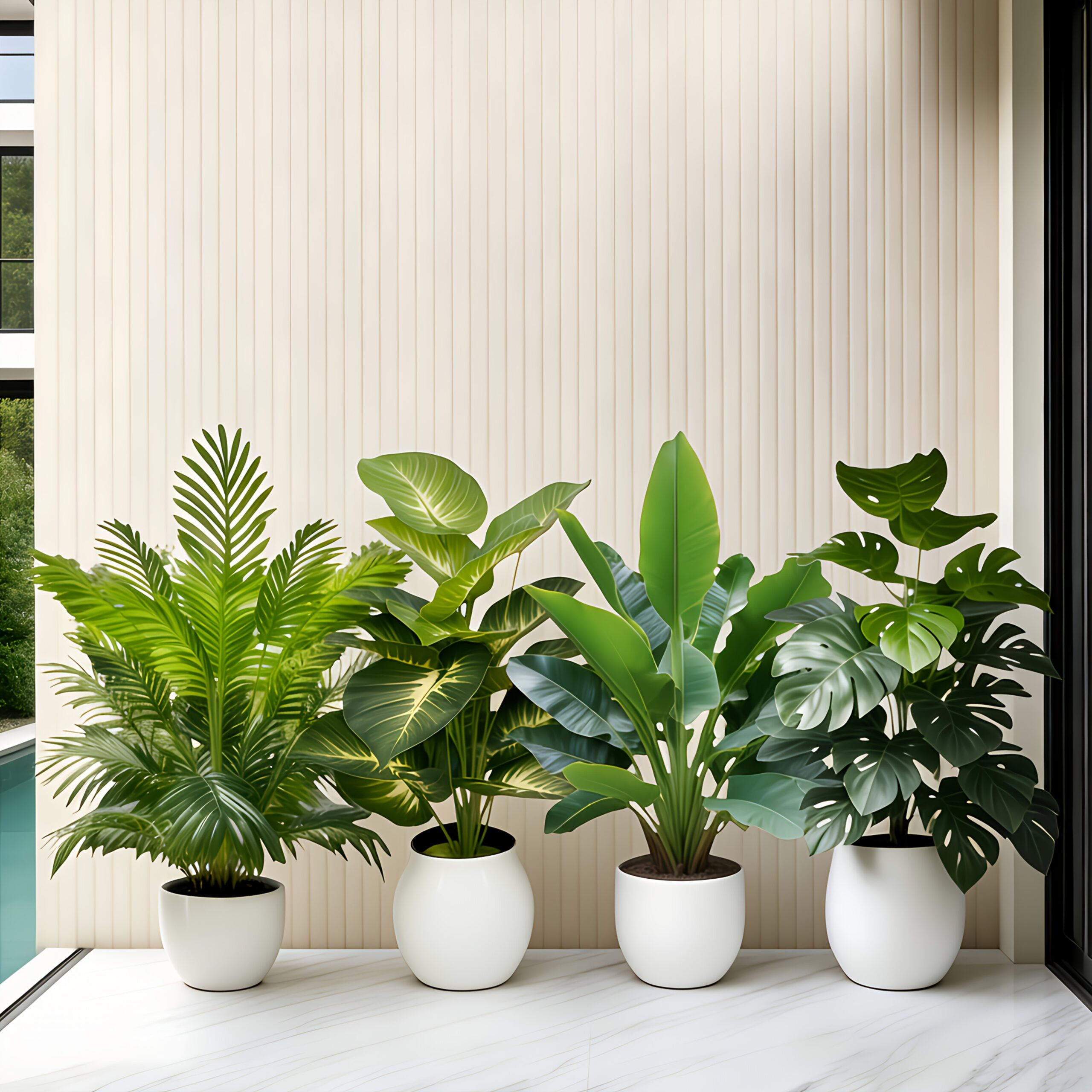 4pcs Set - Includes 48 Large Leaves of Large Outdoor Artificial Green Plant Loose Palm Tree Combo - DHOEM Wedding Garden Modern Decoration, Maintenance-Free Four-Season Evergreen Wealth Tree Artificial Plant | Pothos Evergreen Potted Plant, Nordic - Image 6
