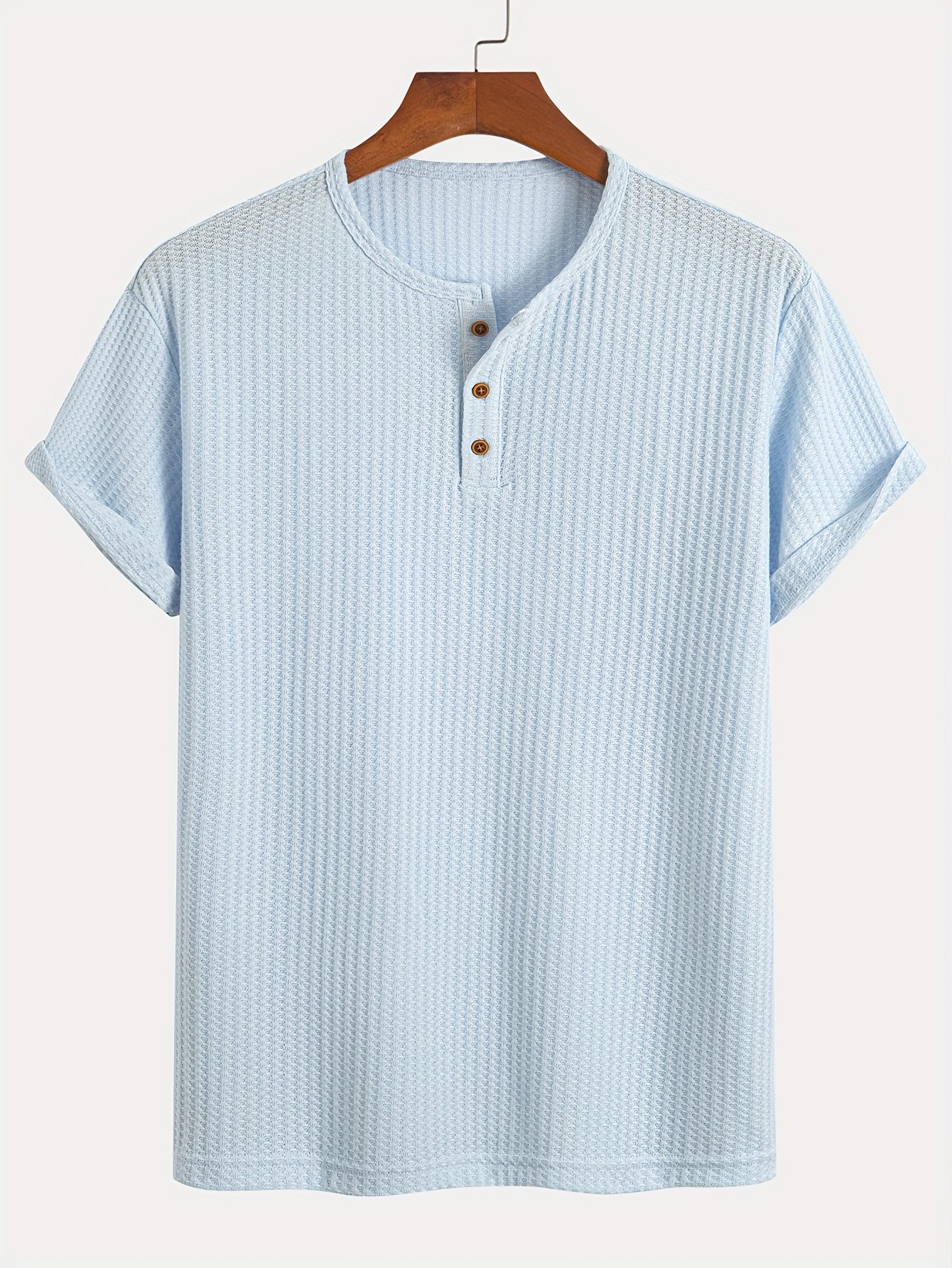 A Summer Short-Sleeve Cardigan T-Shirt with a Fine Check Pattern And Round Neck, Featuring a Knitted Jacquard Texture - Image 6