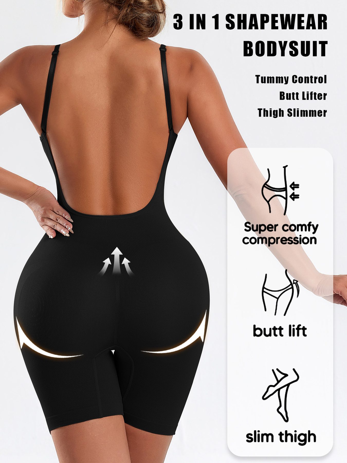 1pc CELILIN Women's Full Backless Shaping Bodysuit - Medium Support Tummy Control Butt Lifter, Seamless One-Piece Suit, Breathable Lightweight for Yoga, Gym & Casual Attire, Machine Washable Solid Color (No Chest Padding) - Image 6