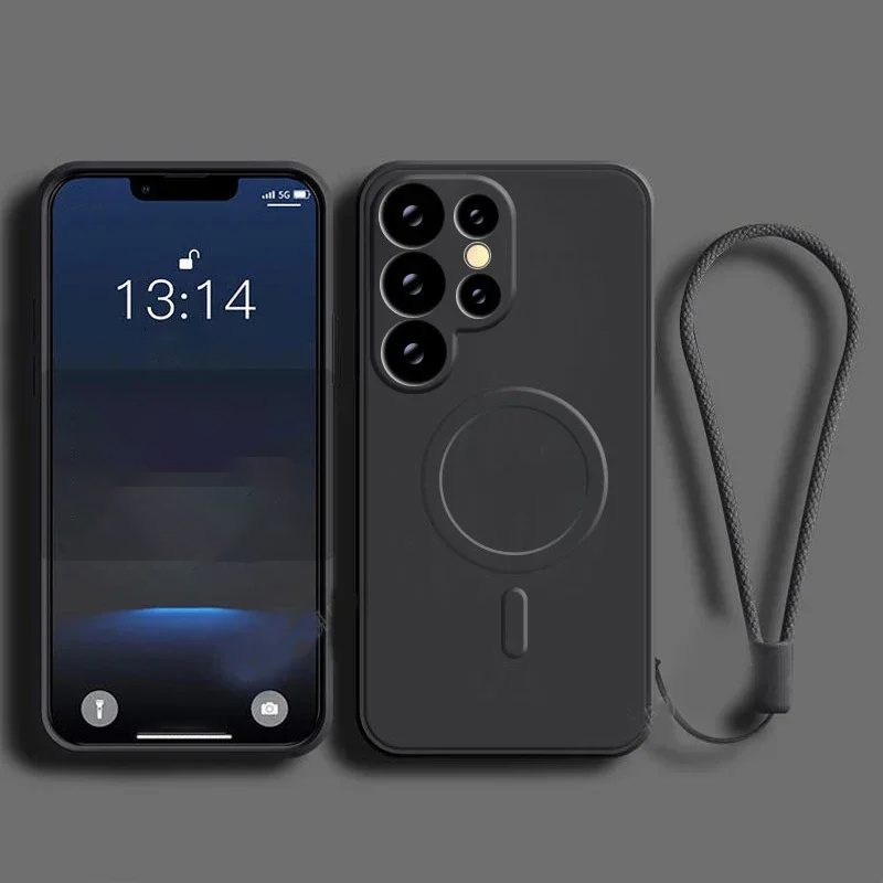 Phone Case - Liquid Silicone Magnetic Phone Case for Samsung Galaxy S25 S24 S23 S22 Ultra Plus A56 A55 A36 A16 A15 A35 Soft Matte Shockproof Shell Wireless Charging Protective Cover with Short Rope Wristband - Image 3