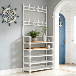 Upgraded Floor Coat And Shoe Rack 2-In-1 Design Space Saving Home Storage Essential Entryway Bedroom Must-Have White Easy[New Year Home] Quick Assembly, Standing Shelf, Standing Shelf