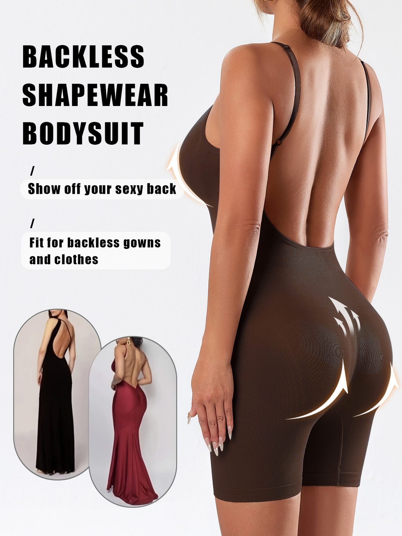 1pc CELILIN Women's Full Backless Shaping Bodysuit - Medium Support Tummy Control Butt Lifter, Seamless One-Piece Suit, Breathable Lightweight for Yoga, Gym & Casual Attire, Machine Washable Solid Color (No Chest Padding) - Image 2