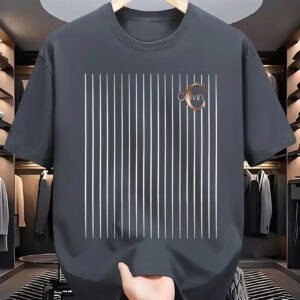 Men's casual and fashionable minimalist lines - C-Calvin printed T-shirt, round neck comfortable polyester fabric, suitable for daily wear as fashionable streetwear, Men's clothing