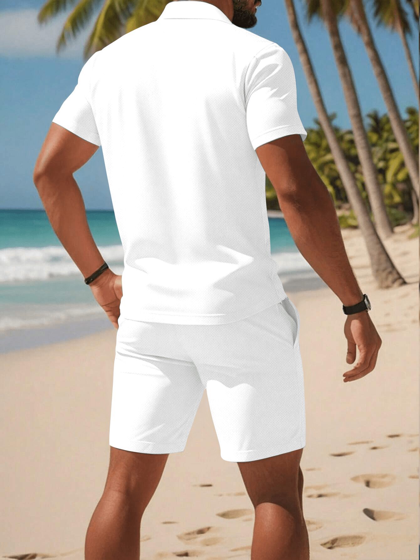 Men'S Summer Polo Shirt Sports Casual Outfit, Featuring a Short-Sleeve Collar Design And Pocketed Belt Shorts, Perfect for Outdoor Leisure And Beach Relaxation - Image 9
