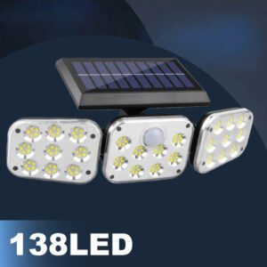 1pc, 3 Rotating LED Lamp Heads, a Total of 138 Leds, Wireless Solar Lamp with Motion Sensor; Wide-angle Lighting 270°, Safe Outdoor Omnidirectional Solar Spotlight, Semi-recessed Plastic Wall Lamp, Solar-powered, No Wiring Required