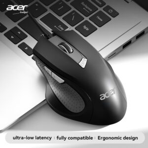 Acer Genuine Product M02 Ergonomic Wired Mouse: 4-level DPI Adjustment, 500Hz Polling Rate, Left/right Click Buttons on Both Sides, Works on Multiple Surfaces, Approximately 1.5-meter Cable, Ideal for Gaming and Office Use, USB Plug-and-play