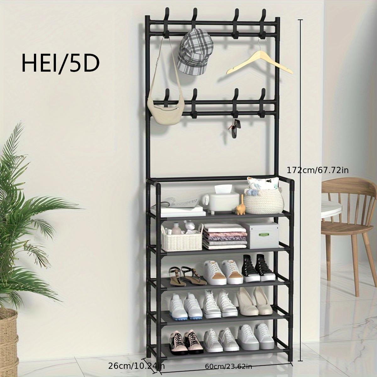 Elegant Black Household Coat Rack with Five-Tier Large-Capacity Integrated Design: Meets the Entire Family's Shoe Storage Needs, Eliminating Entryway Clutter. A Multifunctional Storage Shoe Cabinet and Coat Rack with Multi-tier Shelving - Image 7