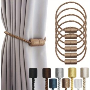 (Pack of 6) Magnetic Curtain Tiebacks - Strong And Elegant Drapery Holdbacks - Modern Rope Design - Perfect for Home, Office, And Outdoor Use