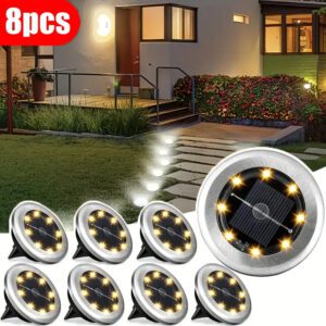 8pcs Solar Stainless Steel Pathway Lights, Automatic On/Off Solar Ground Inserted Lights, Warm/White, for Garden, Patio, Deck, Lawn, Driveway, Steps, And Walkways, Pathway Lights, Garden Lighting, Driveway Lighting, Fashionable Design