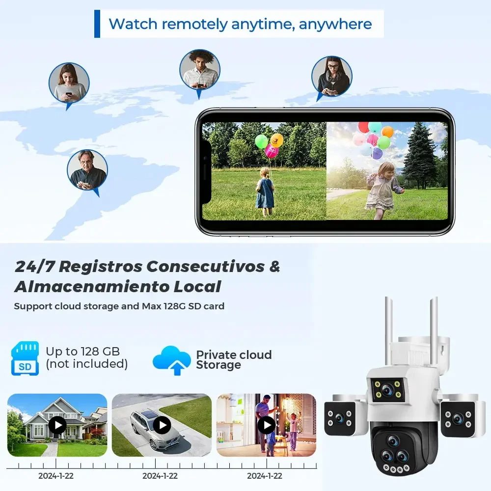20x Zoom 4MP WiFi Security Camera, White, Full HD WiFi Security Camera, 5 Lenses, Two-Way Audio, Outdoor IP66, Auto Tracking, Human Detection, Push Notifications, 360° Pan-Tilt Control, Video Monitoring, Suitable for Home, Office, and Outdoor Use - Image 5