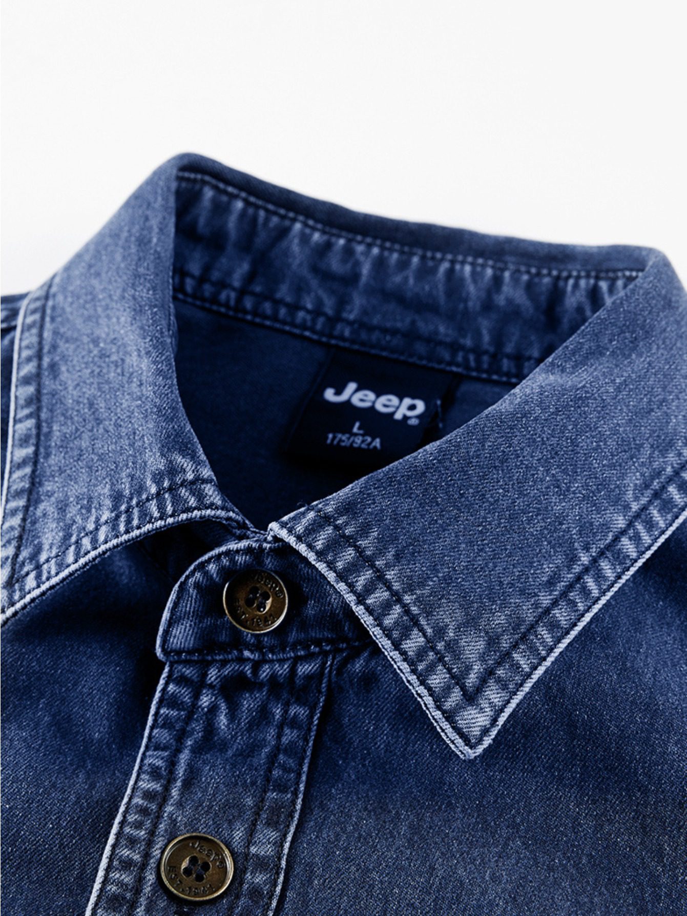 Jeep Cotton Denim Long Sleeve Shirt for Men Embroidered Logo Lapel Button Double Chest Pockets Wrinkle-resistant Stylish Light Business Casual - Image 5