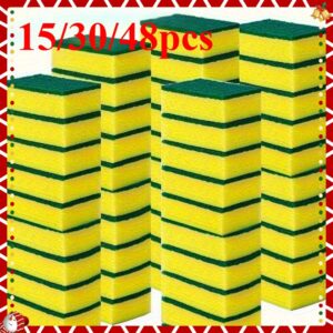 15/30/48pcs Multi-Functional Square Kitchen Sponges - High Absorbency, Rust & Stain Remover, Double-Layer Design, Suitable for Dishes, Cookware & Furniture