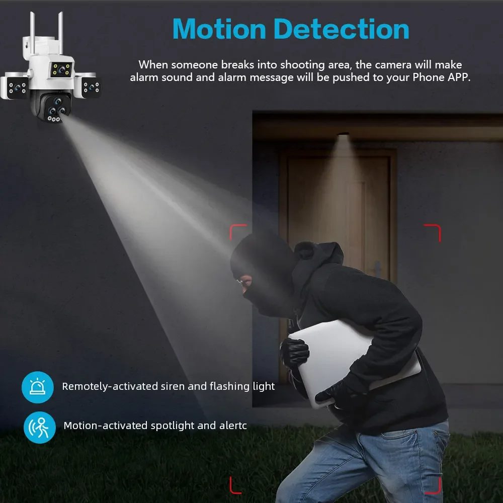 20x Zoom 4MP WiFi Security Camera, White, Full HD WiFi Security Camera, 5 Lenses, Two-Way Audio, Outdoor IP66, Auto Tracking, Human Detection, Push Notifications, 360° Pan-Tilt Control, Video Monitoring, Suitable for Home, Office, and Outdoor Use - Image 3
