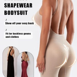 1pc CELILIN Women's Full Backless Shaping Bodysuit - Medium Support Tummy Control Butt Lifter, Seamless One-Piece Suit, Breathable Lightweight for Yoga, Gym & Casual Attire, Machine Washable Solid Color (No Chest Padding)