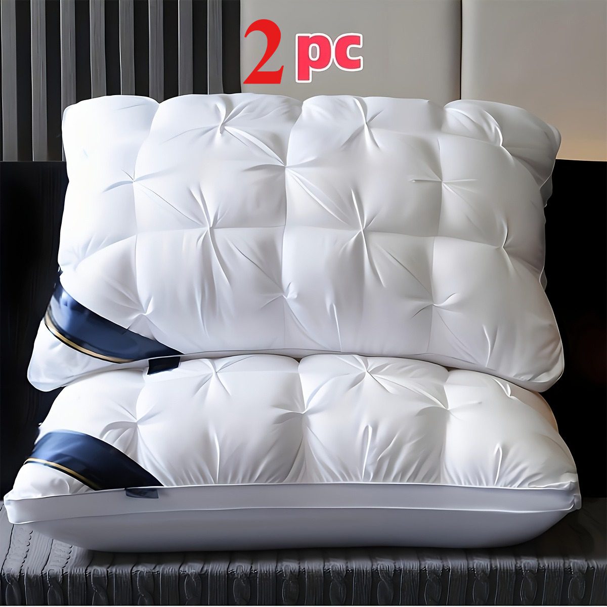 2/1pc Luxury 5-Star Hotel Quality - Deep Sleep Neck Support, High-Density Non-Drooping All-Season with Satin Cover, 100% Polyester Filling, Hand Wash & Vacuum Compression Packaging for Home Decor - Image 3