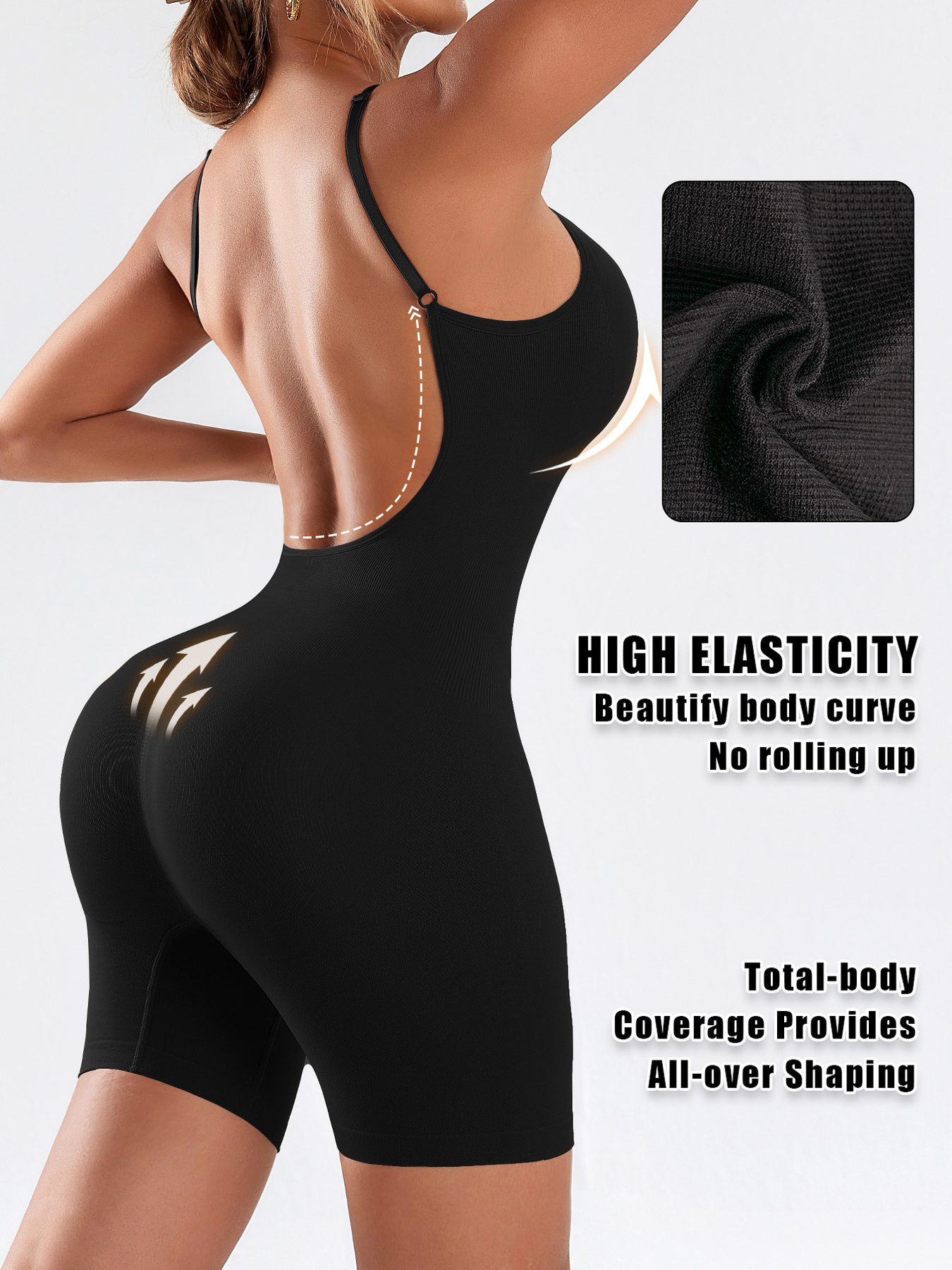 1pc CELILIN Women's Full Backless Shaping Bodysuit - Medium Support Tummy Control Butt Lifter, Seamless One-Piece Suit, Breathable Lightweight for Yoga, Gym & Casual Attire, Machine Washable Solid Color (No Chest Padding) - Image 9