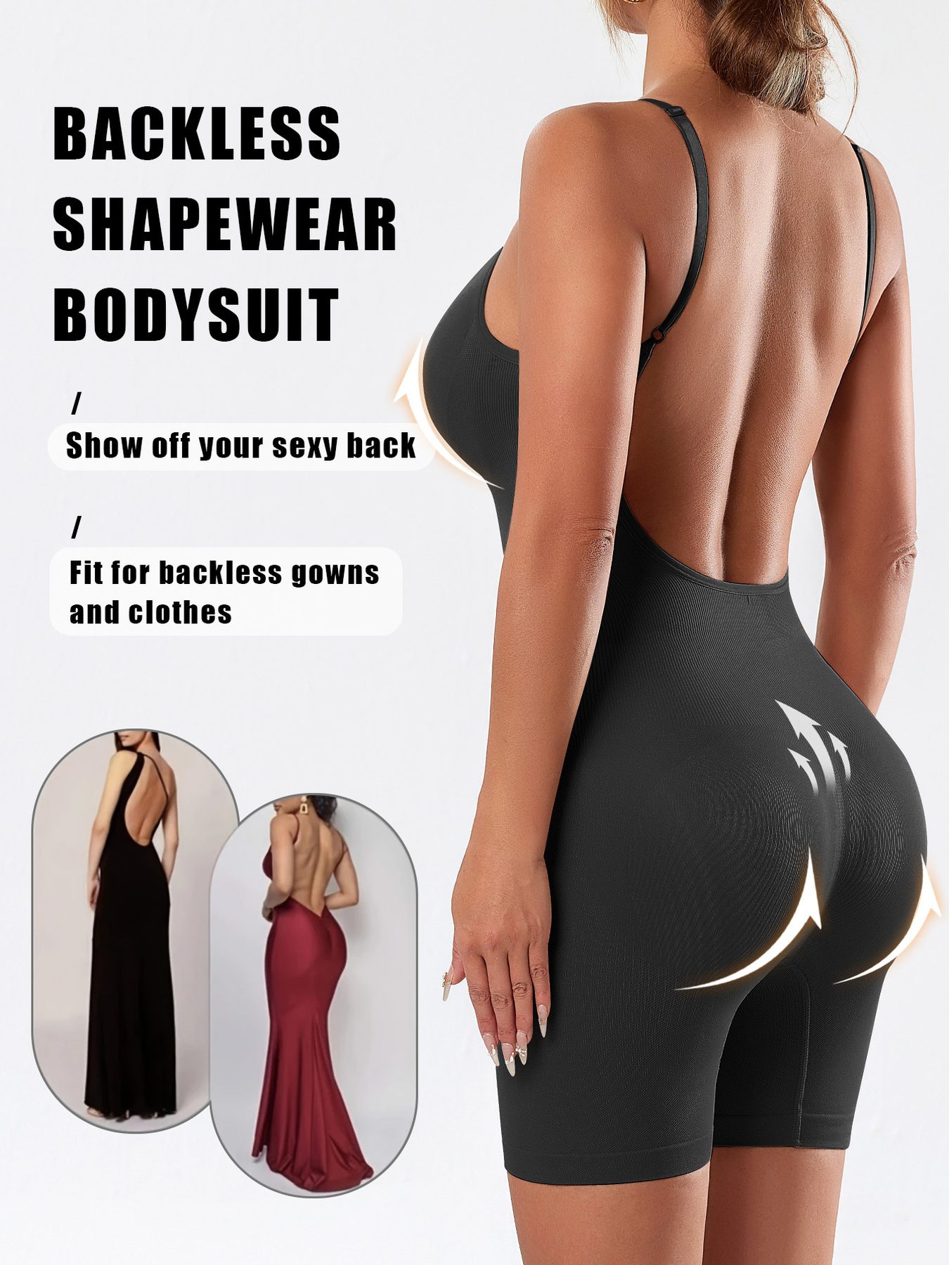 1pc CELILIN Women's Full Backless Shaping Bodysuit - Medium Support Tummy Control Butt Lifter, Seamless One-Piece Suit, Breathable Lightweight for Yoga, Gym & Casual Attire, Machine Washable Solid Color (No Chest Padding) - Image 3