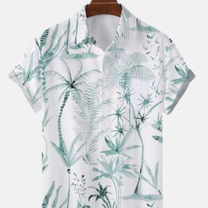 Men'S Hawaiian Shirt - Tropical Palm Tree Print Button Beach Shirt, Lightweight Non-Stretch Fabric for Vacation, Poolside And Formal Occasions - Machine Washable Menswear
