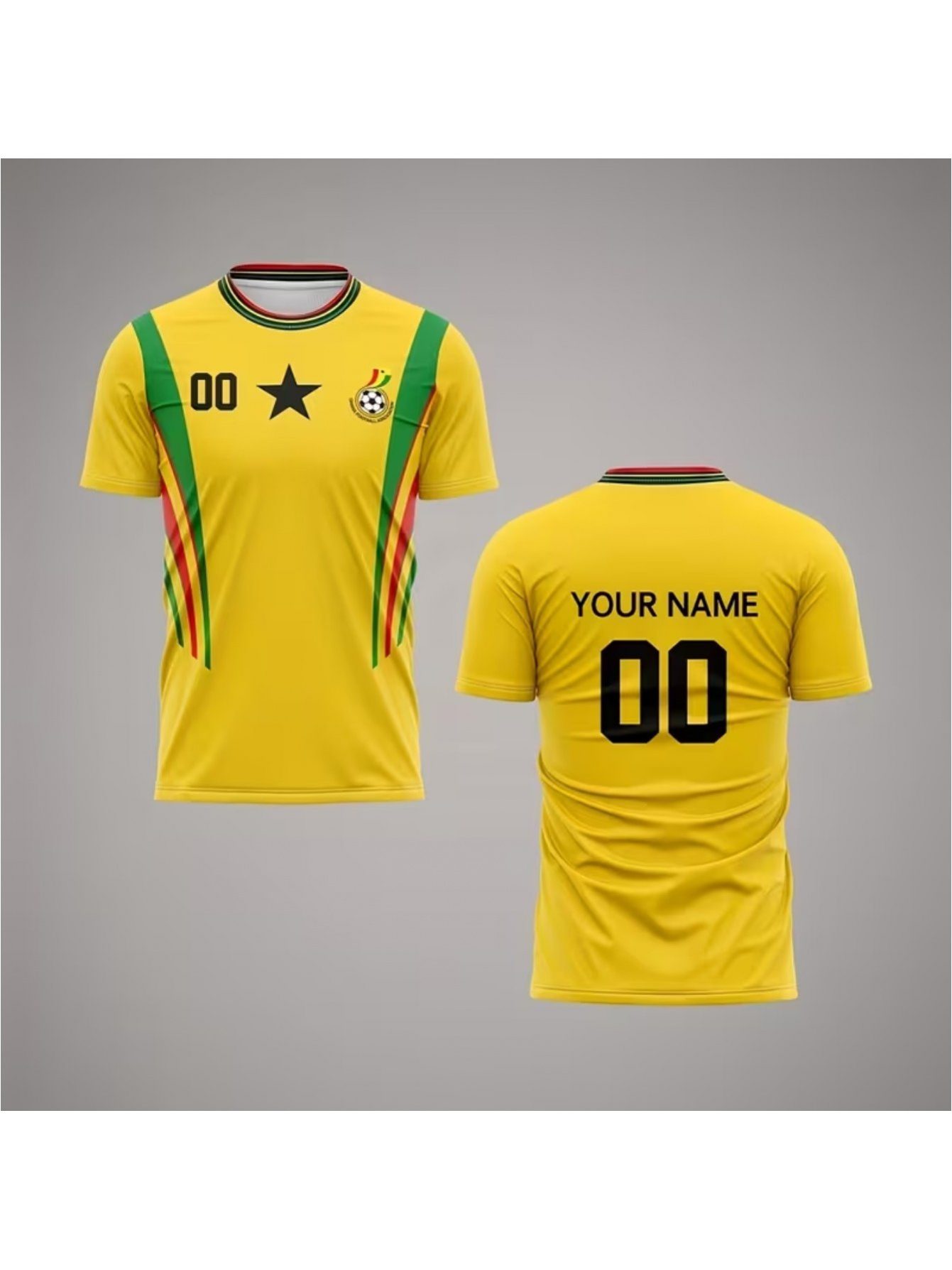Customizable Ghana National Flag Soccer Jerseys Made from Breathable, Moisture-Wicking Fabric, Suitable for Team Training, Outdoor Activities, And Regular Round-Neck Wear for Summer Parties