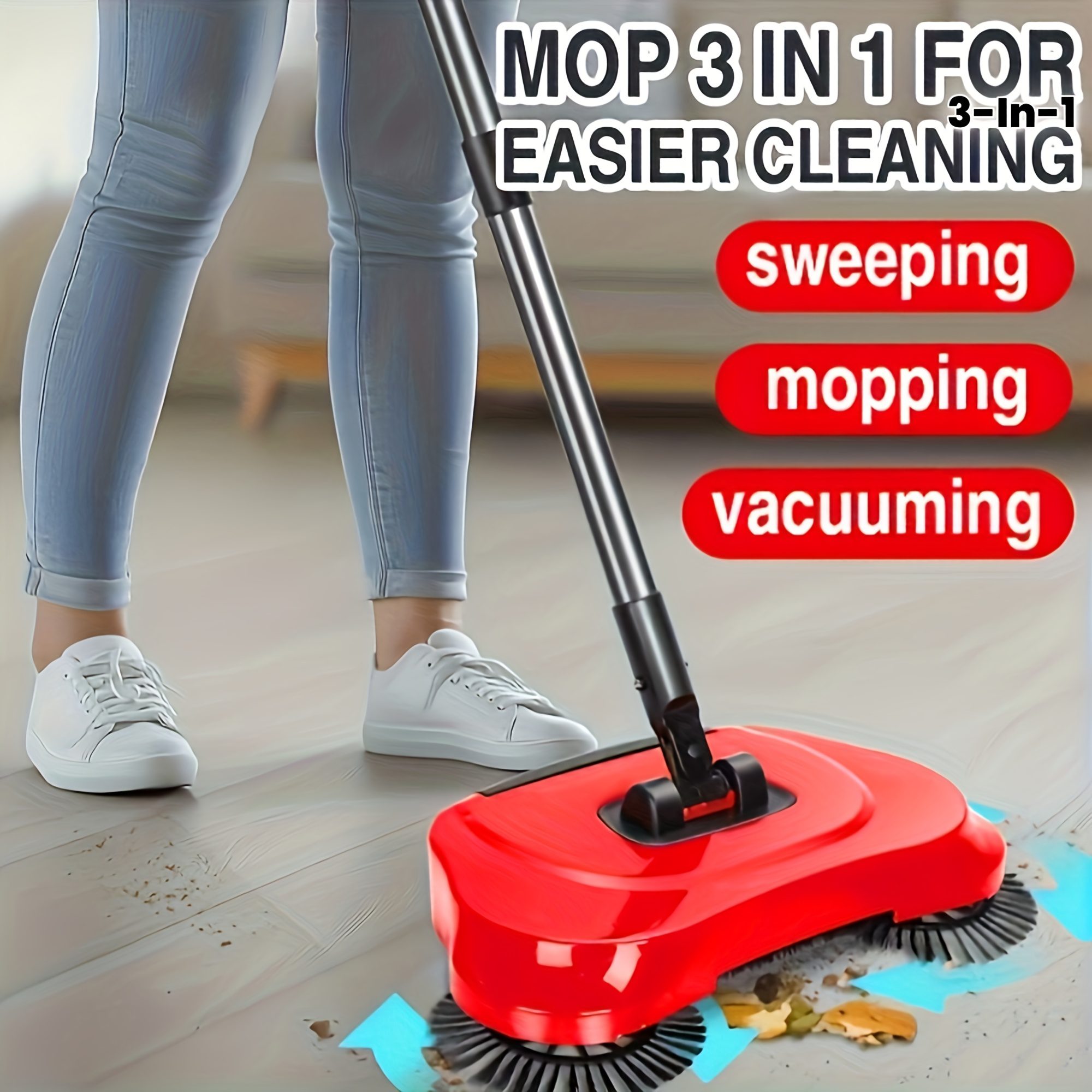 Long Handle Manual Sweeper And Vacuum Set - Multifunctional Push Floor Cleaning Tool for Hard Floors, Tiles, Kitchens, Offices And Pet Hair Removal - Image 10