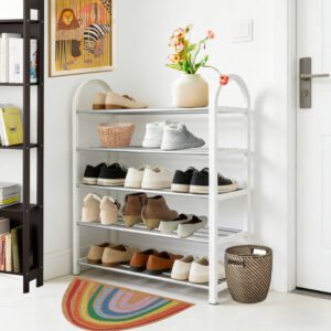 5-Tier Multifunctional Storage Rack, Narrow Bathroom Storage Rack And Shoe Rack, Easy to Install (Tool-Free Quick Assembly), Space-Saving Organizer Rack, Flexible Corner Utilization, 4 Sturdy Metal Tube Shelves Per Tier, Standing Shelf