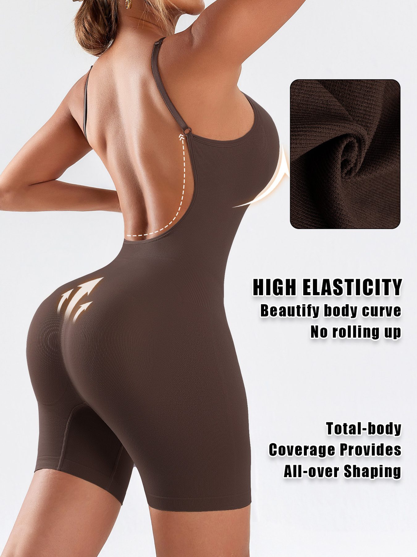 1pc CELILIN Women's Full Backless Shaping Bodysuit - Medium Support Tummy Control Butt Lifter, Seamless One-Piece Suit, Breathable Lightweight for Yoga, Gym & Casual Attire, Machine Washable Solid Color (No Chest Padding) - Image 8