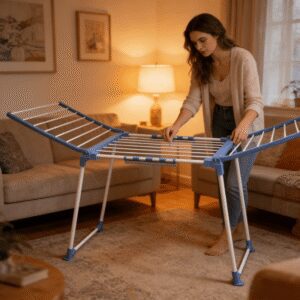 Heavy-duty Upgraded Folding Clothes Hanger, Composed of a Metal Frame and Plastic Connectors. The Frame Features a Rust-proof Surface Treatment, Combining Durability with Lightweight Portability. It Can Simultaneously Dry Multiple Garments and Adapts