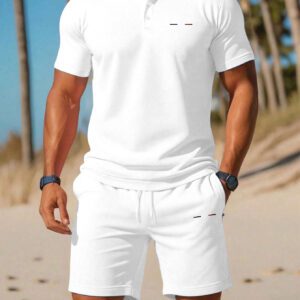 Men'S Summer Polo Shirt Sports Casual Outfit, Featuring a Short-Sleeve Collar Design And Pocketed Belt Shorts, Perfect for Outdoor Leisure And Beach Relaxation