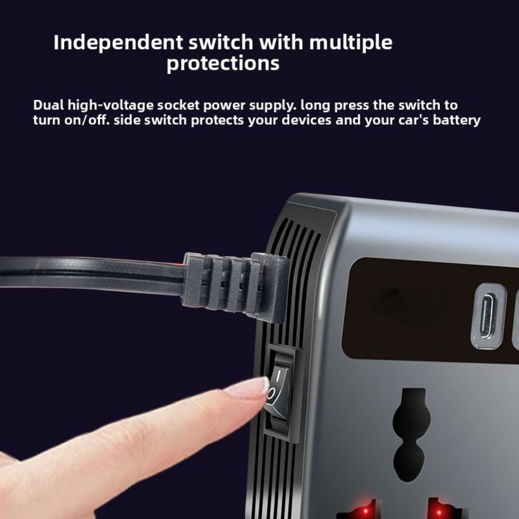 200W Car Inverter, DC12V/24V to AC 110V/220V Car Power Converter, 4 USB+2Type-C, 2 Universal Output Sockets, with Intelligent Display Screen, Essential for Cars, RVs and Trucks - Image 6