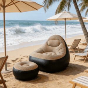 Inflatable Sofa with Ottoman | Home Lazy Sofa Bed, Outdoor Camping Foldable Quick-Charge Leisure Chair. High-Quality Adult Inflatable Sofa Set, Includes Sofa And Ottoman 2pcs Set. Can Be Used As a Lazy Sofa Bed at Home, And Instantly Transforms Into