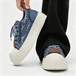 New Men's Vintage Denim Platform Shoes with Wide Toe Box