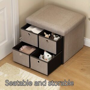 Modern Style Seat Storage Stool - Shoe, Clothing, And Toy Storage Box, Durable Fiberboard Shoe Changing Stool with Drawers, Space Saving Design for Small Rooms