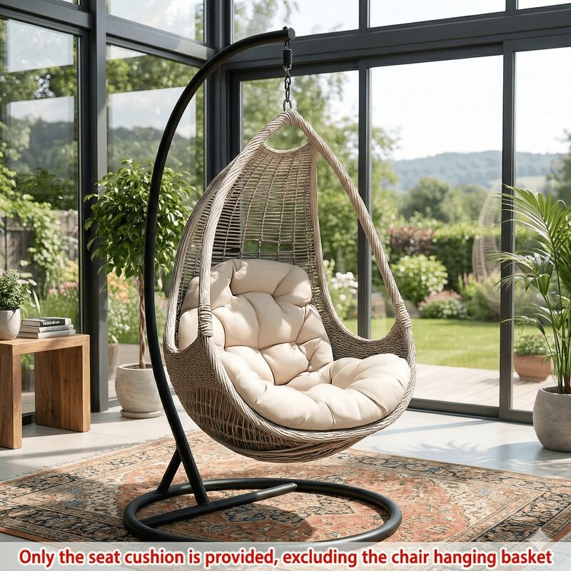 Indoor Outdoor Egg Chair Pad, Heavy Weight Fabric Durable, Soft Filling Like Clouds, User-Friendly Ties Fixation, for Study And Sunbathing, Suspended Seating Mat - Image 12