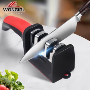 Knife Sharpener, 3-stage Kitchen Whetstone, Ceramic Knife Sharpening Tool, Sharpener in Box Set