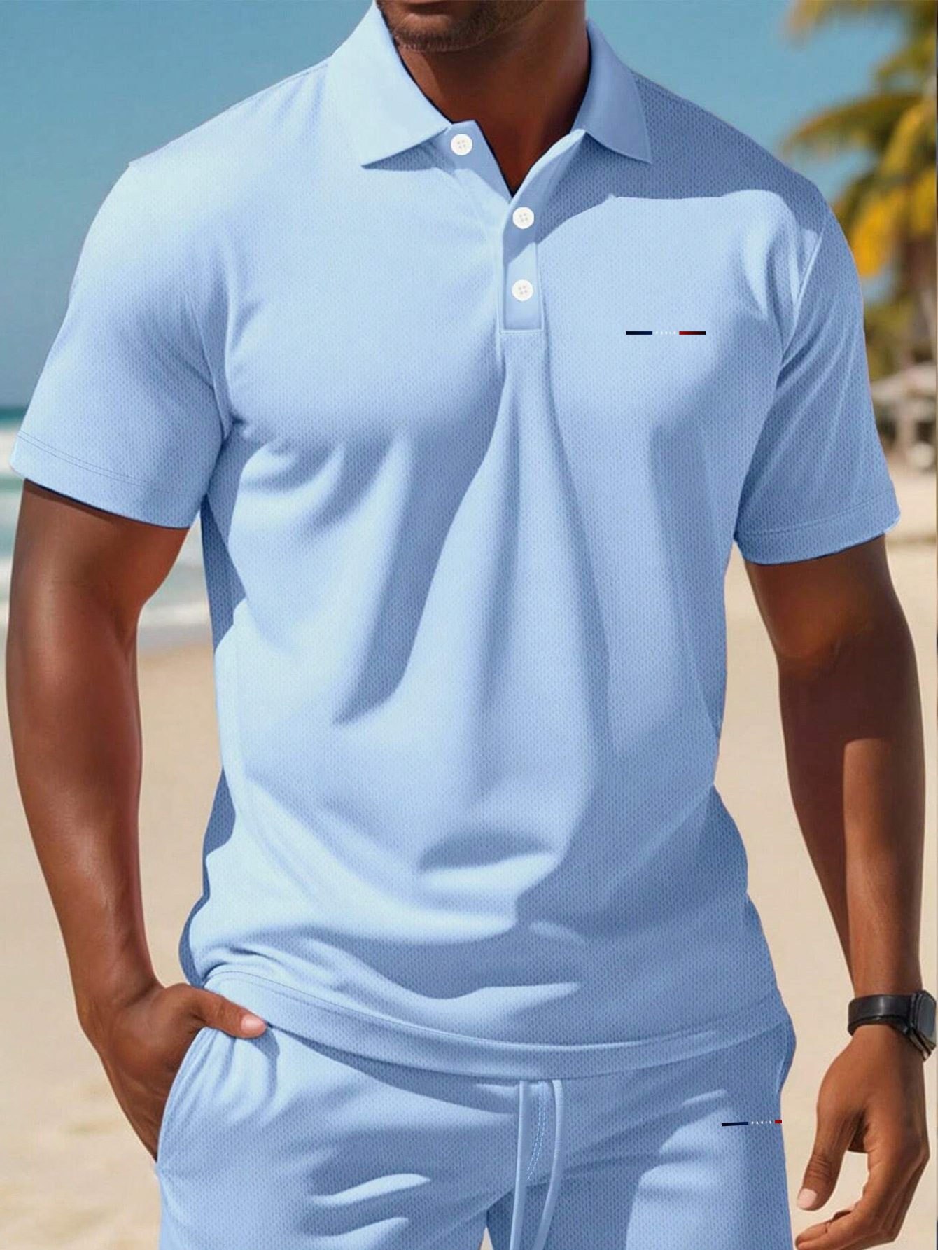 Men'S Summer Polo Shirt Sports Casual Outfit, Featuring a Short-Sleeve Collar Design And Pocketed Belt Shorts, Perfect for Outdoor Leisure And Beach Relaxation - Image 8