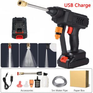 Set of Electric Cleaning Tools for Car Washing, Featuring a USB Rechargeable High-Pressure Washer, a 5-Meter Hose, a Rechargeable Battery, a Foam Sprayer, And a Multifunctional Nozzle