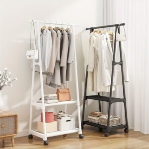 A Multi-Functional Metal Hanger, Triangle Bracket with Wheels, Mobile Multilayer Storage Organizing Rack, Suitable for Family, Kitchen, Wardrobe Finishing Clothes Rack And Outer Cover Rack