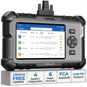 TOPDON AD500 OBD2 Scanner Car Diagnostic Tool, Engine ABS SRS Transmission Diagnostic Tool, FCA Auto Certified, CAN FD Protocol, Oil/Throttle/SAS/TPMS/BMS/EPB Reset Car Scanner, Free Upgrade DIY