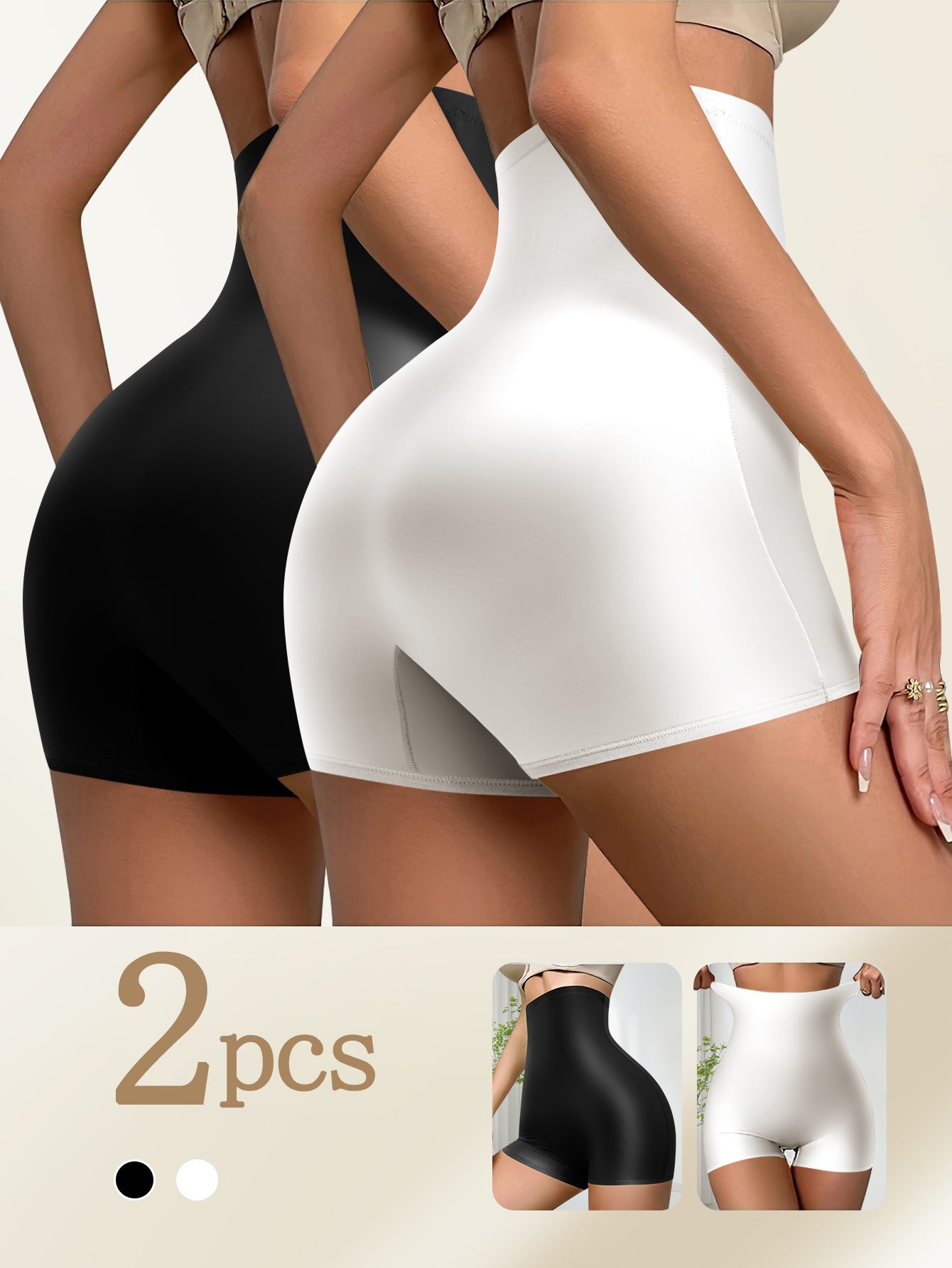 2pcs Ladies High Waisted Fashionable Oiled Fabric Boxer Shorts Comfortable And Breathable Daily Wearable Can Be Worn Outside Sports Boxer Shorts Solid Color Fabric, Smooth Texture, Advanced Sense of Design - Image 7