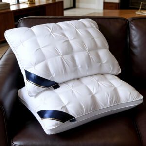 1/2pcs Luxury Five-Star Hotel Quality Pillow - Deep Sleep Neck Support, High-Density Non-Sagging All-Season Pillowcase with White Satin, 100% Polyester Filling, Vacuum Compressed Packaging, White, Home Comfort, Quilted Design, Premium Fabric