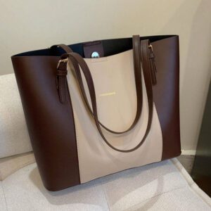 Women' Large Capacity Tote Bag with Colorblock Patchwork ( //) & Golden Foil Letter - Adjustable Strap, Closure, Elegant Handbag for Work, Commute, Travel - Multi-Purpose Casual &