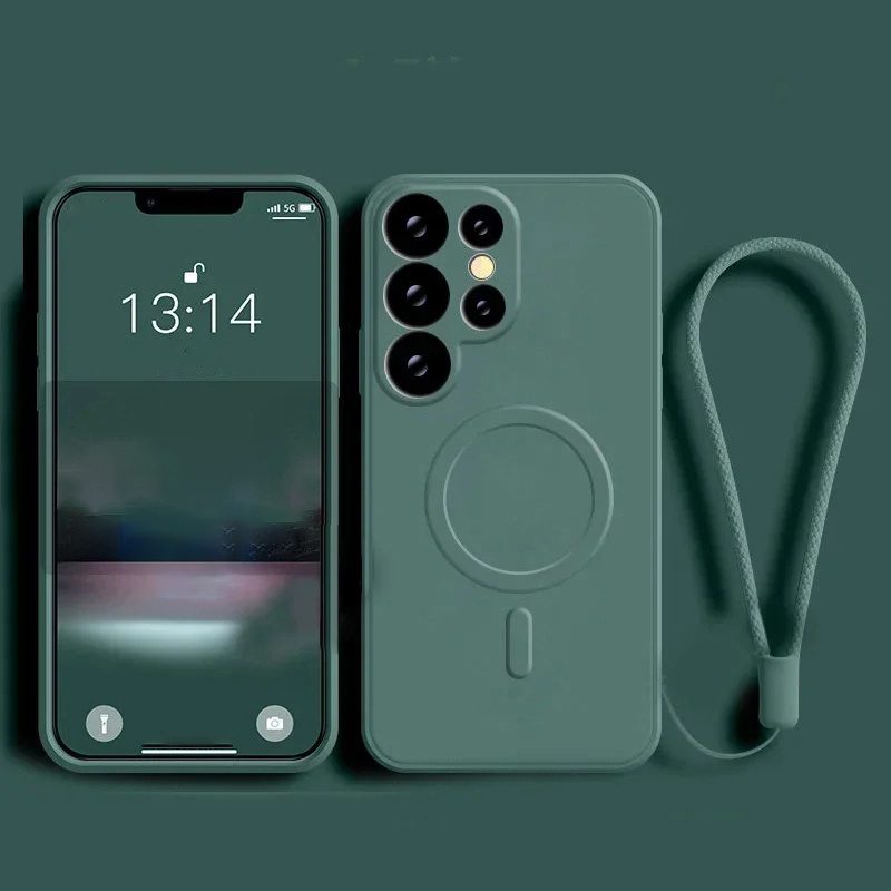 Phone Case - Liquid Silicone Magnetic Phone Case for Samsung Galaxy S25 S24 S23 S22 Ultra Plus A56 A55 A36 A16 A15 A35 Soft Matte Shockproof Shell Wireless Charging Protective Cover with Short Rope Wristband - Image 9